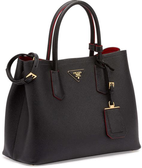 prada saffiano cuir double bag black red